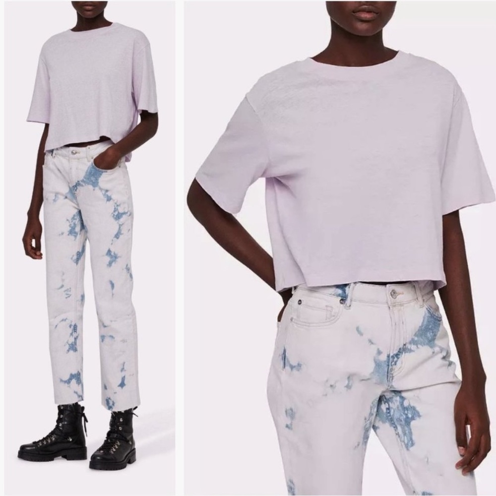 AllSaints Benno Tee Cropped Boxy Short Sleeve T-shirt Lavender Purple top crop